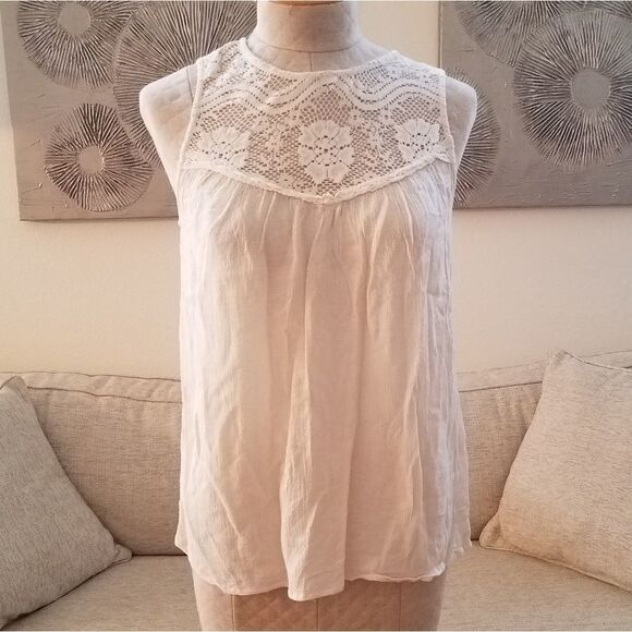 Hinge Lace Yoke Swing Tank sz Small in Ivory - Picture 2 of 8